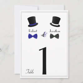 Invitación Top Hats and Bow Tie Blue Gay Boda Número de tabla