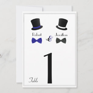 Invitación Top Hats and Bow Tie Blue Gay Boda Número de tabla
