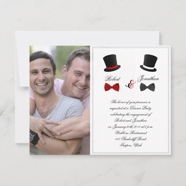 Invitación Top Hats and Bow Ties Gay Boda Engañar (Anverso)