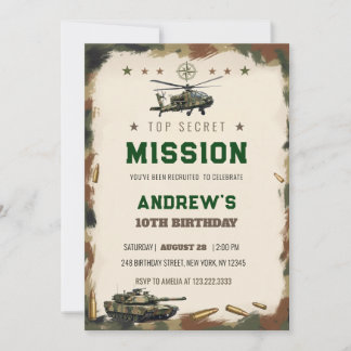Invitación Top Secret Military Mission Camouflage Birthday
