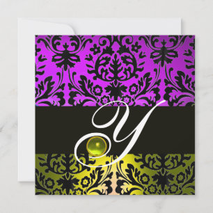 INVITACIÓN TOPACIO AMARILLO PÚRPURA NEGRO DAMASCO MONOGRAMA