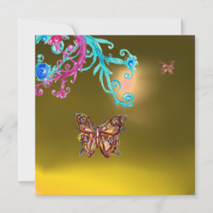 Invitación TOPACIO MARIPOSA, amarillo azul rosa brillante púr