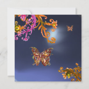 Invitación TOPACIO MARIPOSA AZUL, rosa brillante naranja mar