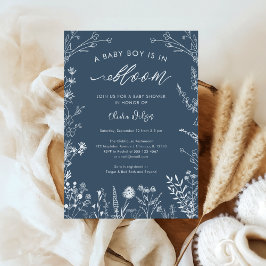Invitación Topaz Blue Wildflower Baby Boy en Bloom Baby Showe