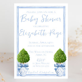 Invitación Topiary Baby Shower de la serie Chinoiserie azul y