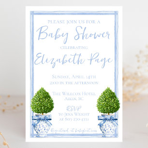 Invitación Topiary Baby Shower de la serie Chinoiserie azul y