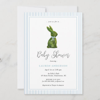 Invitación Topiary Bunny Blue Baby Boy Shower 