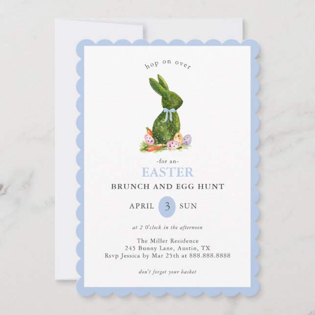 Invitación Topiary Bunny Easter Brunch and Egg hunsion (Anverso)