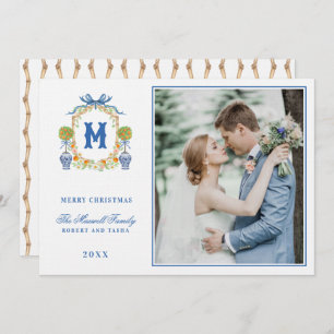 Invitación Topiary naranja en Chinoiserie Escudo Pot Monogram