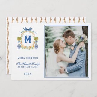 Invitación Topiary naranja en Chinoiserie Escudo Pot Monogram