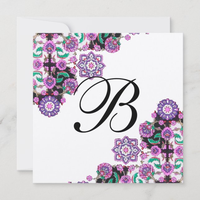 Invitación TOPKAPI BLANCO NEGRO DAMASK MONOGRAM oro rosa (Anverso)