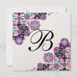 Invitación TOPKAPI BLANCO NEGRO DAMASK MONOGRAM oro rosa