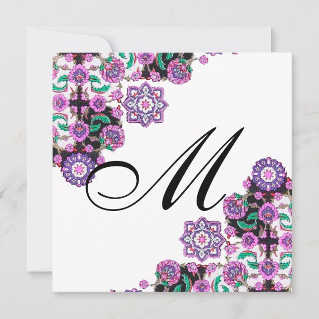 Invitación TOPKAPI BLANCO NEGRO DAMASK MONOGRAM plata rosa (Anverso)