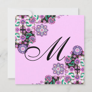 Invitación TOPKAPI BLANCO NEGRO DAMASK MONOGRAM plata rosa