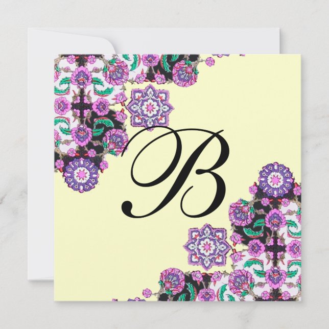 Invitación TOPKAPI BLANCO NEGRO DAMASK MONOGRAM plata rosa (Anverso)