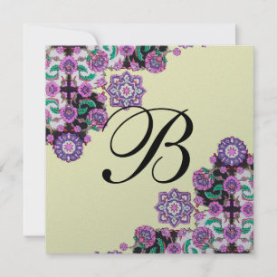 Invitación TOPKAPI BLANCO NEGRO DAMASK MONOGRAM plata rosa
