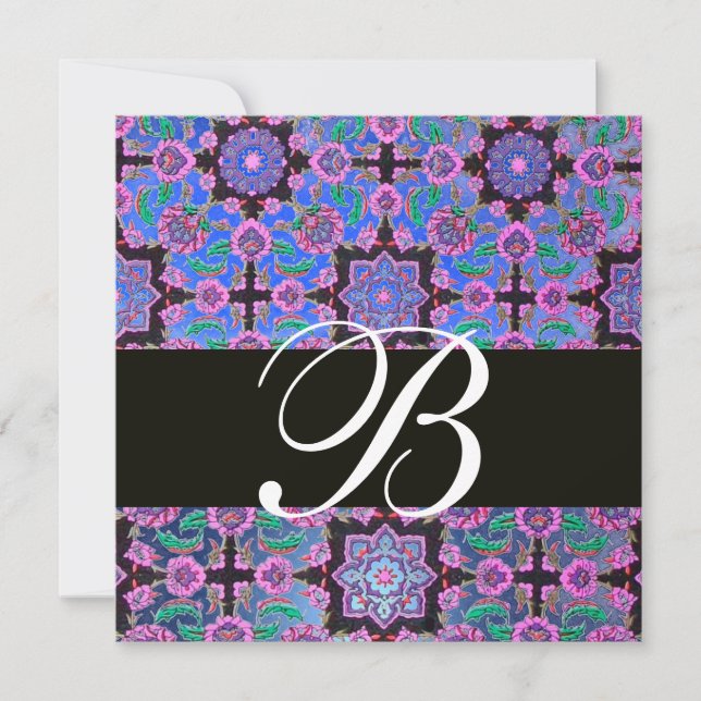 Invitación TOPKAPI BLUE BLACK DAMASK MONOGRAM púrpura rosa (Anverso)