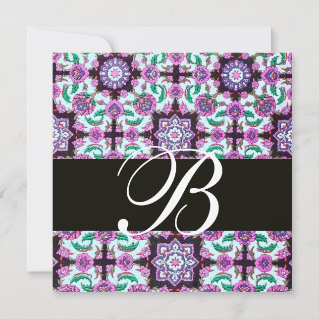 Invitación TOPKAPI DAMASK MONOGRAM azul negro (Anverso)