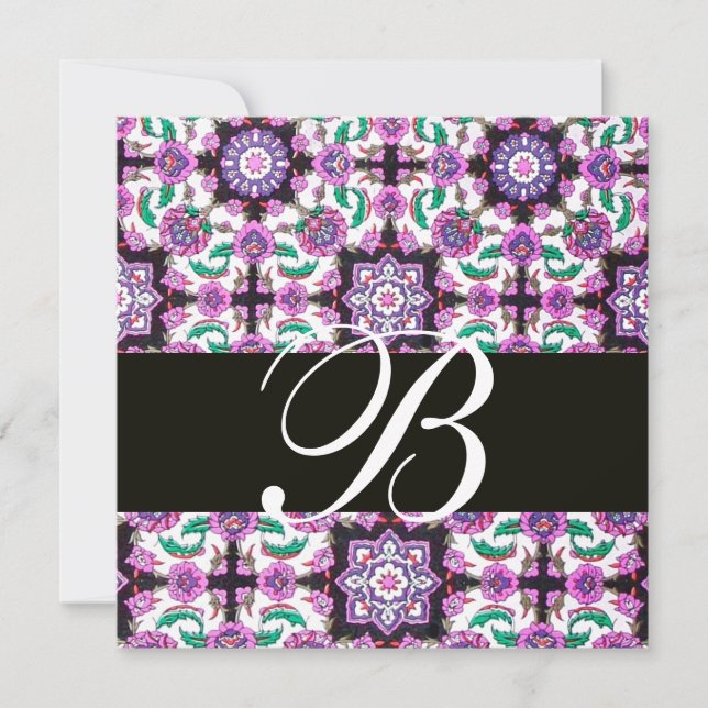 Invitación TOPKAPI DAMASK MONOGRAM verde rosa negro (Anverso)