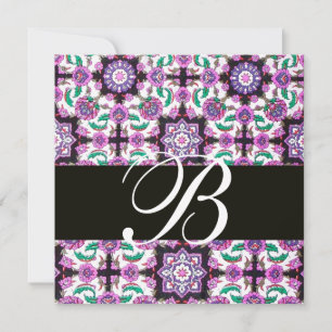 Invitación TOPKAPI DAMASK MONOGRAM verde rosa negro