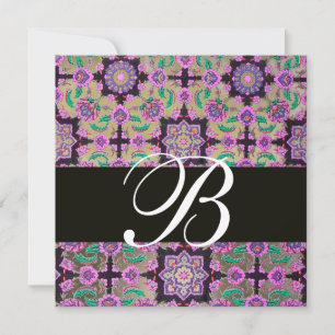 Invitación TOPKAPI GRIS NEGRO PINK DAMASK MONOGRAM verde
