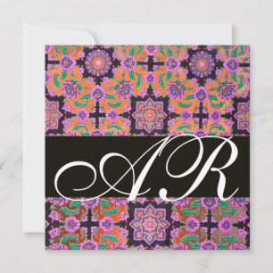 Invitación TOPKAPI NARANJA ROJO NEGRO DAMASK MONOGRAM amarill