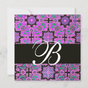Invitación TOPKAPI PURPLE DAMASK NEGRO MONOGRAM verde rosa