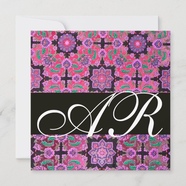 Invitación TOPKAPI ROJO ROJO PINK DAMASK MONOGRAM verde (Anverso)