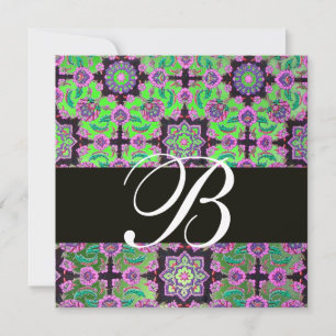 Invitación TOPKAPI VERDE NEGRO  DAMASCO MONOGRAMA rosa azul