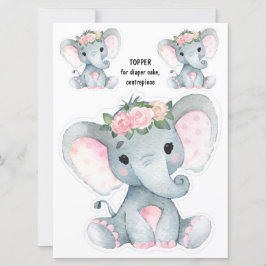 Invitación Topper de pastelito de pañal elefante, decoración 