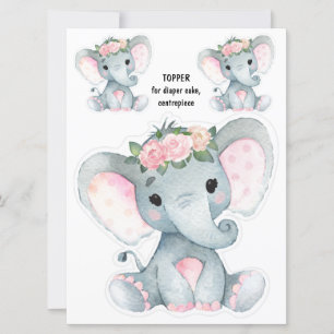 Invitación Topper de pastelito de pañal elefante, decoración 
