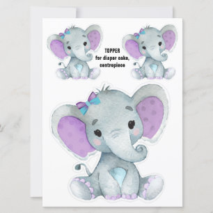 Invitación Topper de pastelito de pañal elefante, decoración 
