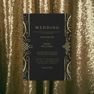 Invitación Toque de Elegancia Boda Negra y Dorada