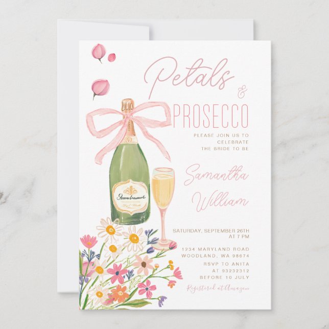 Invitación Toque de flores silvestres Prosecco Brunch de duch (Anverso)