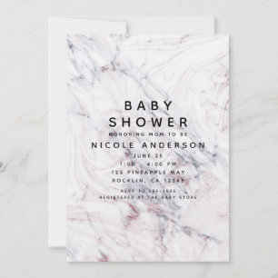 Invitación Toque de Rosa Mármol Gris Claro con Remolino Baby 
