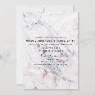 Invitación Toque de Rosa Mármol Gris con Remolino Chic Boda