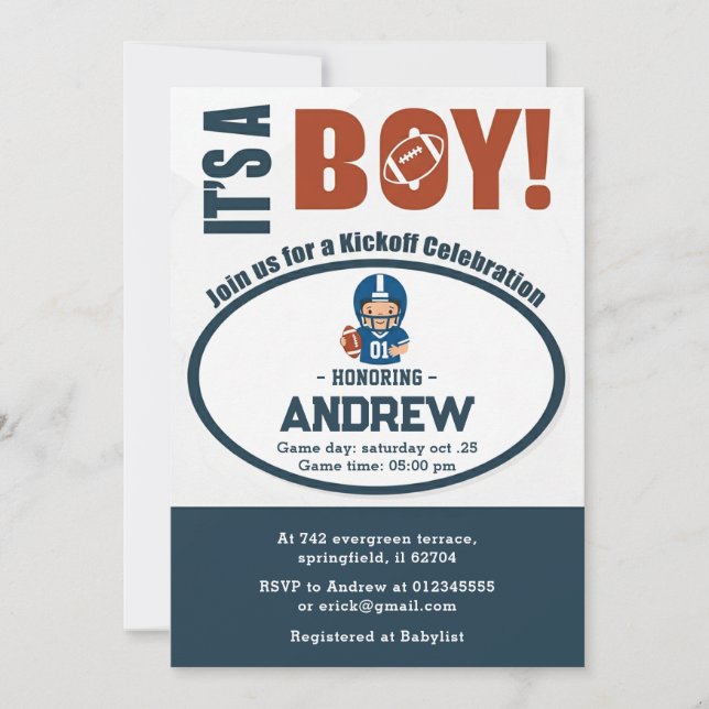 Invitación Toque Personalizado de touchdown Fiesta de Bebé de (Anverso)