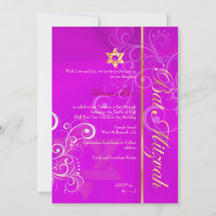 Invitación Torá Bnei Mitzvah/rosa intenso/oro