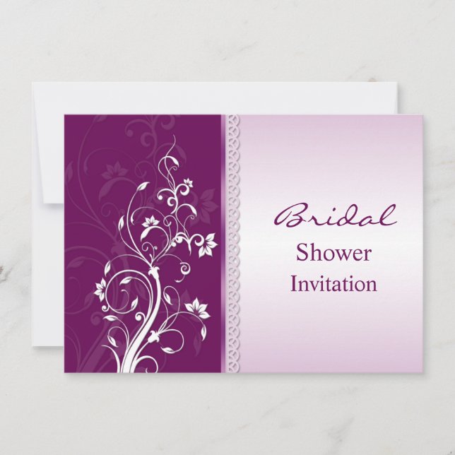Invitación Torbellinos florales púrpura y rosa Ducha Bridal I (Anverso)
