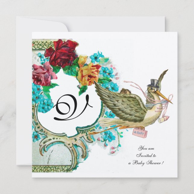 Invitación TORMENTA BABY SHOWER 3 MONOGRAM, metal dorado (Anverso)
