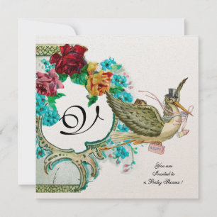 Invitación TORMENTA BABY SHOWER 3 MONOGRAM, metal dorado