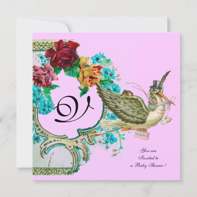 Invitación TORMENTA BABY SHOWER 3 MONOGRAM, metal dorado (Anverso)