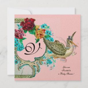 Invitación TORMENTA BABY SHOWER 3 MONOGRAM, metal dorado