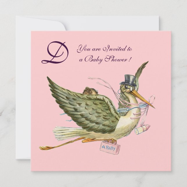 Invitación TORMENTA BABY SHOWER MONOGRAM ,metal dorado (Anverso)
