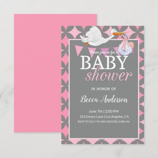 Invitación Tormenta | Baby Shower rosa (Anverso / Reverso)