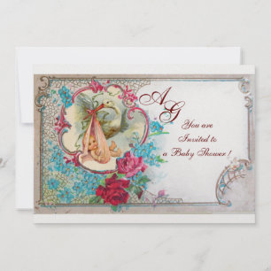 INVITACIÓN TORMENTA BEBÉ CHICA DUCHA ROSA FLORAL AZUL ROSA MO