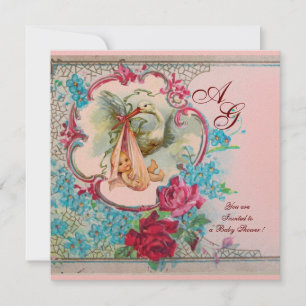 INVITACIÓN TORMENTA BEBÉ CHICA DUCHA ROSA FLORAL AZUL ROSA MO