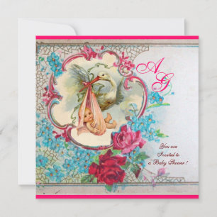INVITACIÓN TORMENTA BEBÉ CHICA DUCHA ROSA FLORAL AZUL ROSA MO