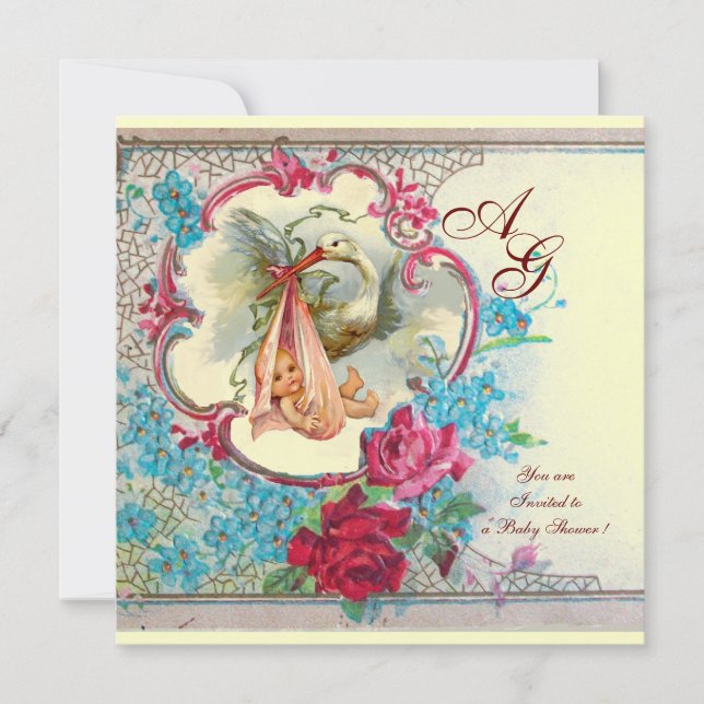 INVITACIÓN TORMENTA BEBÉ CHICA DUCHA ROSA FLORAL AZUL ROSA MO (Anverso)