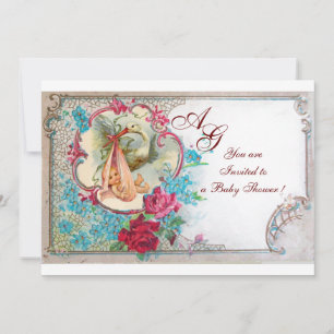 INVITACIÓN TORMENTA BEBÉ CHICA DUCHA ROSA FLORAL AZUL ROSA MO